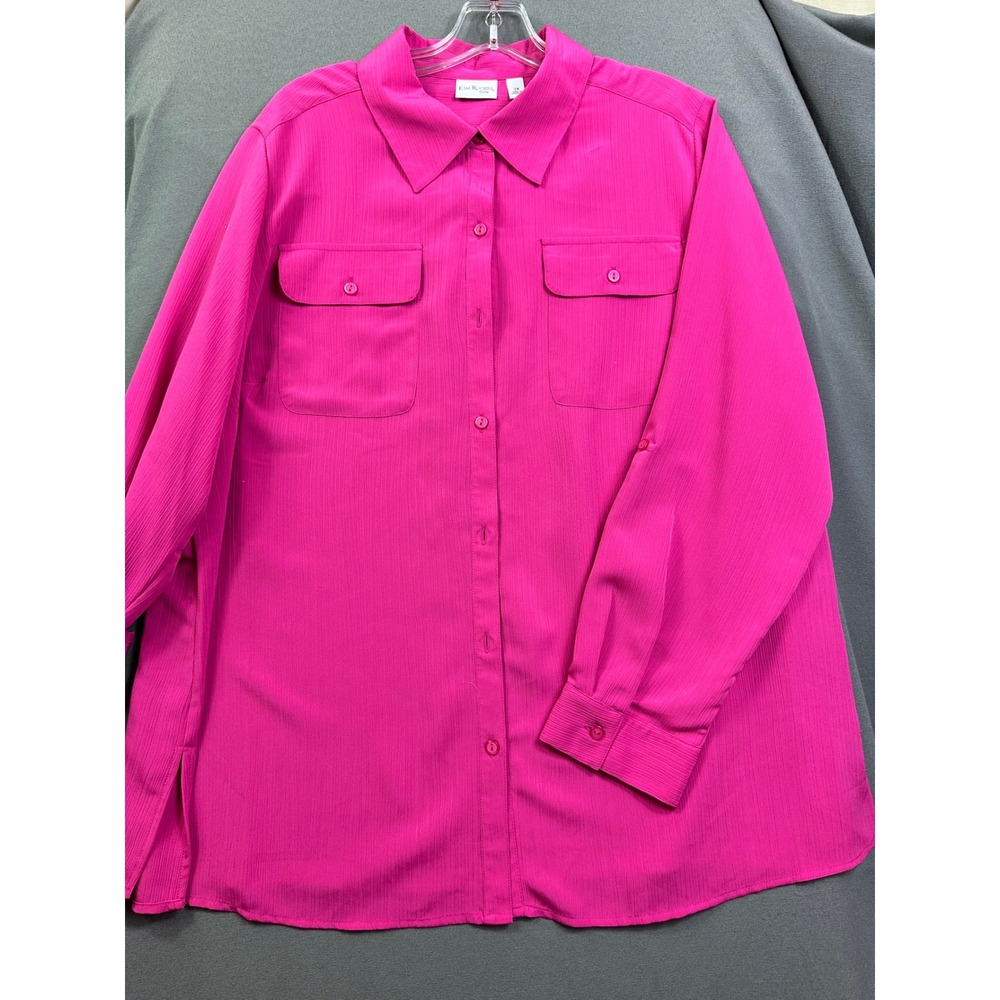 Kim Rogers Curvy Womens 2X Pink Button Up Blouse Long Sleeve Textured Shirt NEW